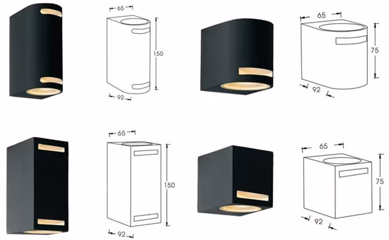 Vidro temperado de extrusão de alumínio 1 * GU10 1 * 35W lâmpada halógena ou 1 * 5W lâmpada LED para cima ou para baixo lâmpadas lavadoras de parede Luzes de jardim Luzes LED para exteriores Luz de parede